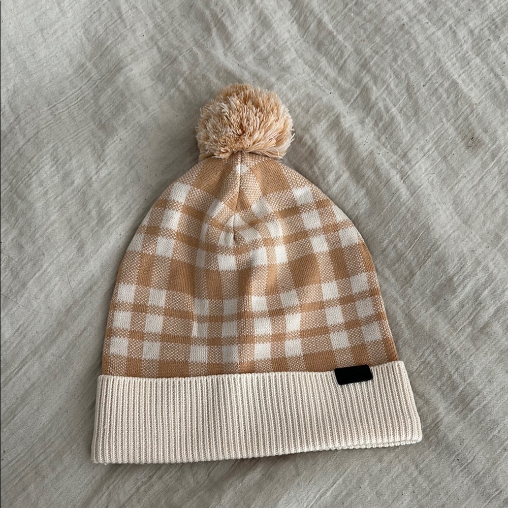Coach Carmel plaid Beanie with Pom Pom